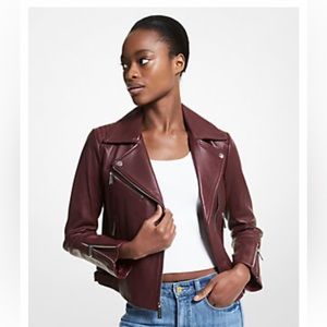 NWT Michael Kors XL Burgundy Leather Motojacket